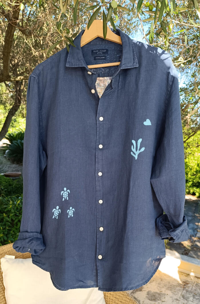 Linen shirt Pomalo korcula Linen shirts in Korčula boutique, locally printed Pomalo collection